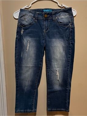 YMI Dark Blue Distressed Denim Capri Jeans